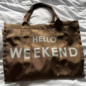 Brown 'Hello Weekend' Tote Bag for Women